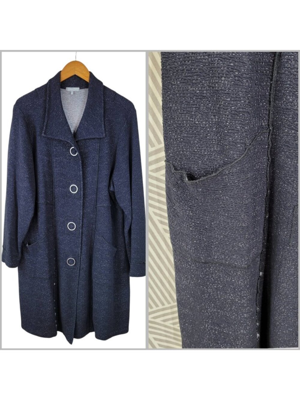 LIV by HABITAT Cardigan Jacket XL Long Duster Art To Wear Gray Stretchyb Snap Up